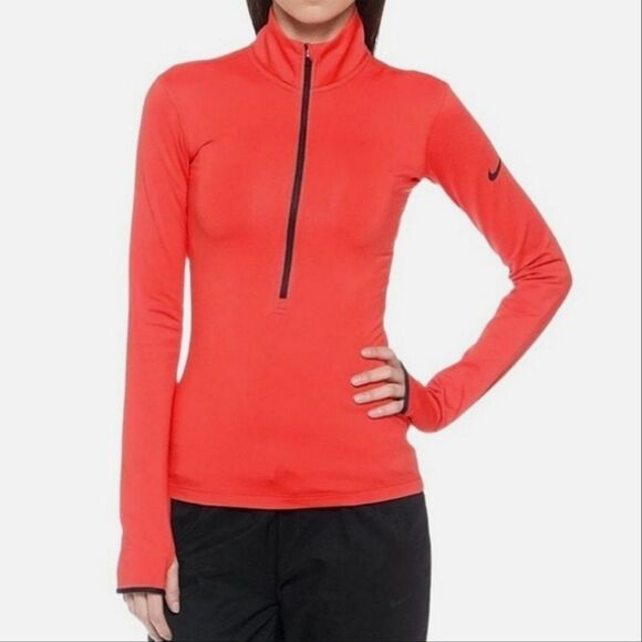 Nike Pro Women's Dri-FIT Half-Zip Orange Athletic Running Pullover - Picture 2 of 16